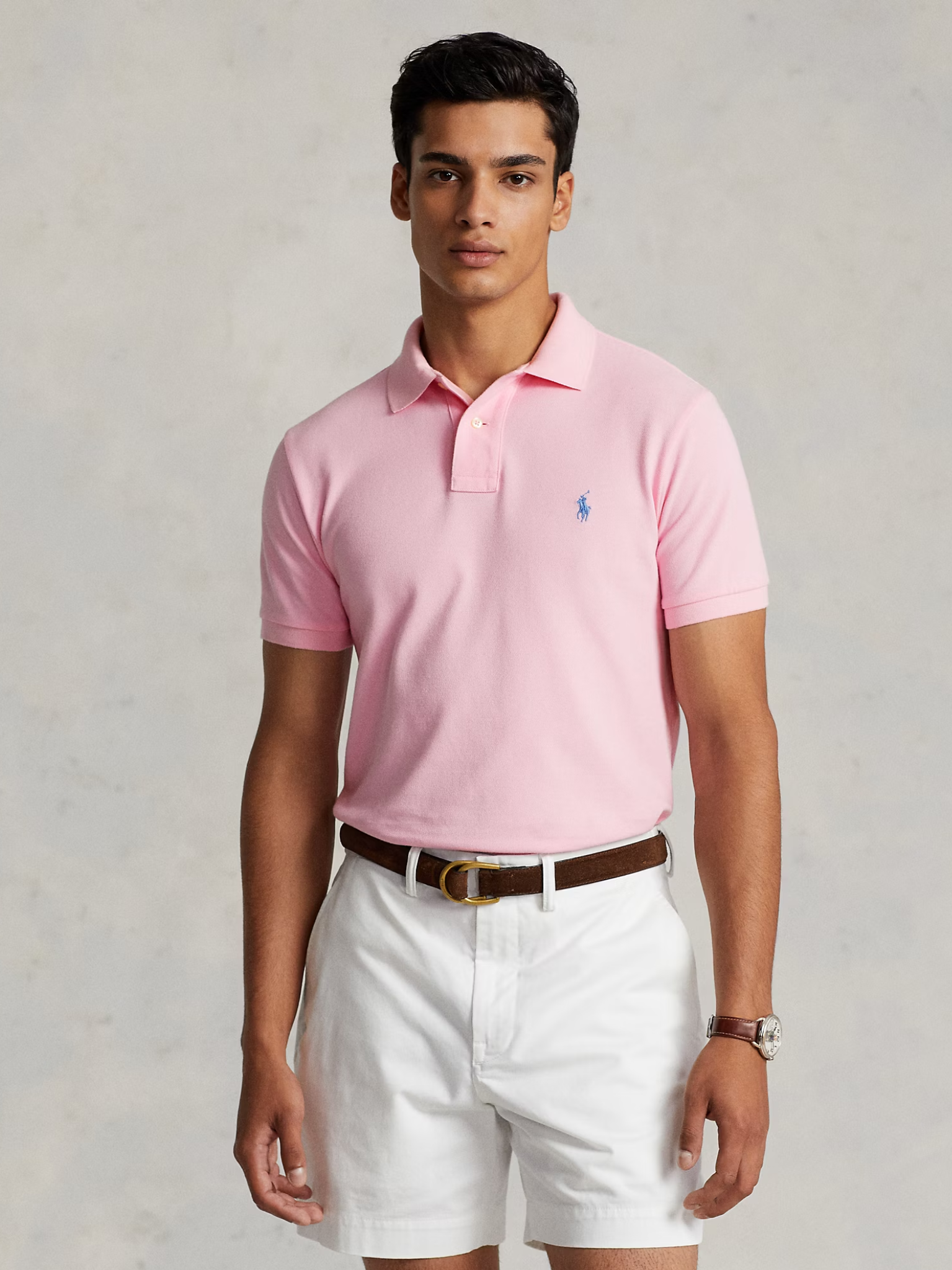 RALPH LAUREN The Iconic Mesh Polo Shirt Carmel Pink/Blue