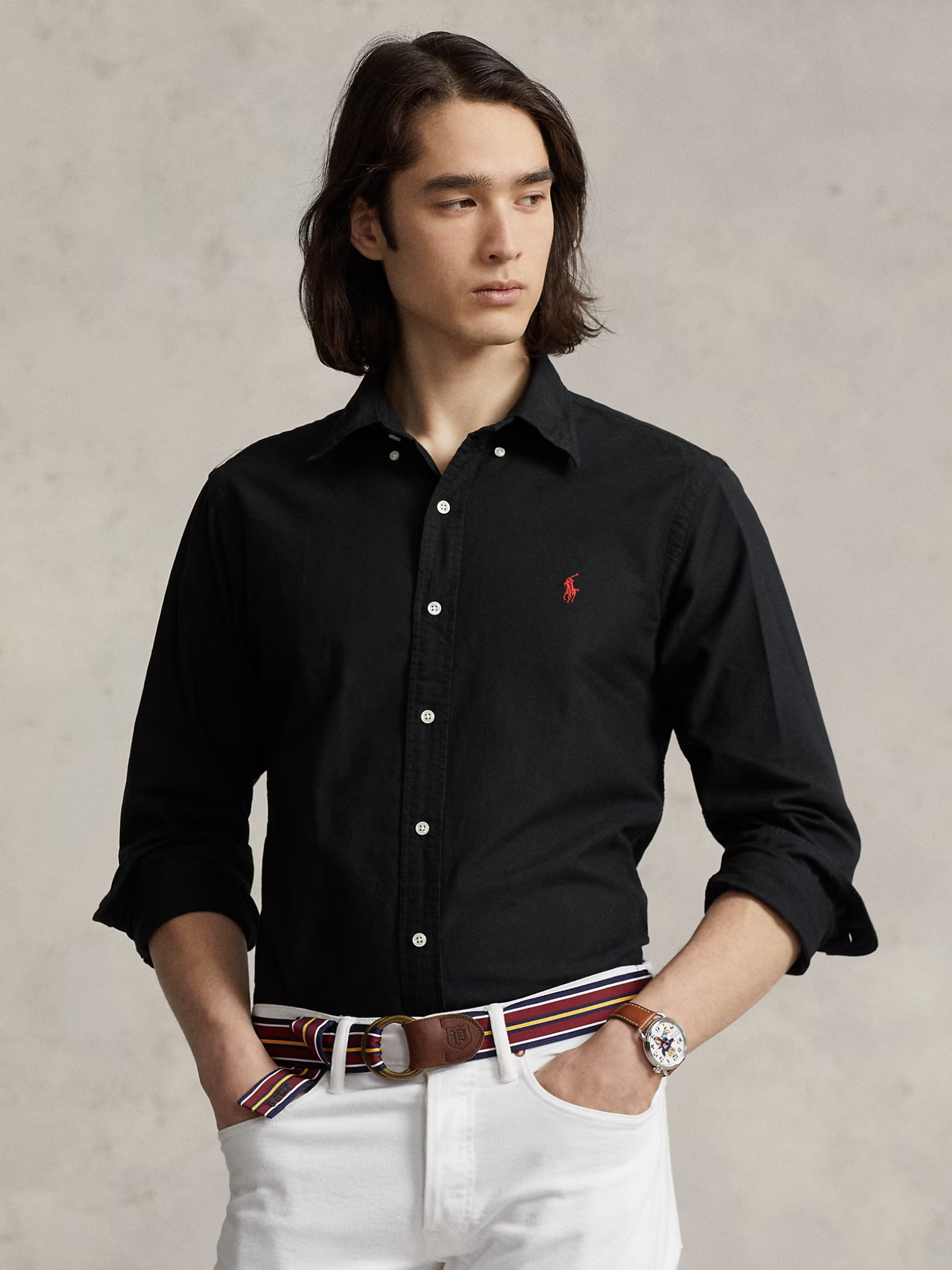 RALPH LAUREN Custom Fit Garment-Dyed Oxford Shirt Polo Black