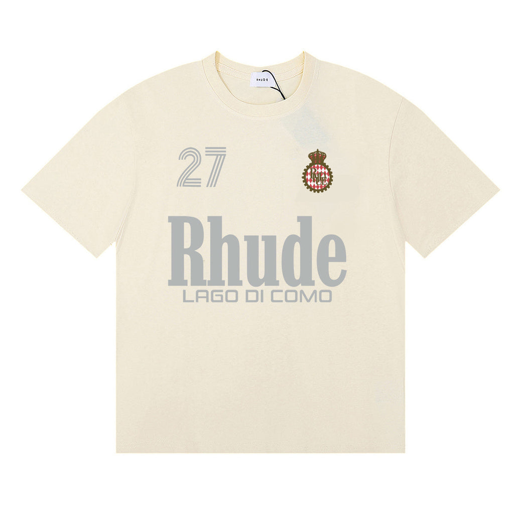 Rhude T-shirts LAGO DI COMO Printed Cotton Casual Short Sleeve Men and Women