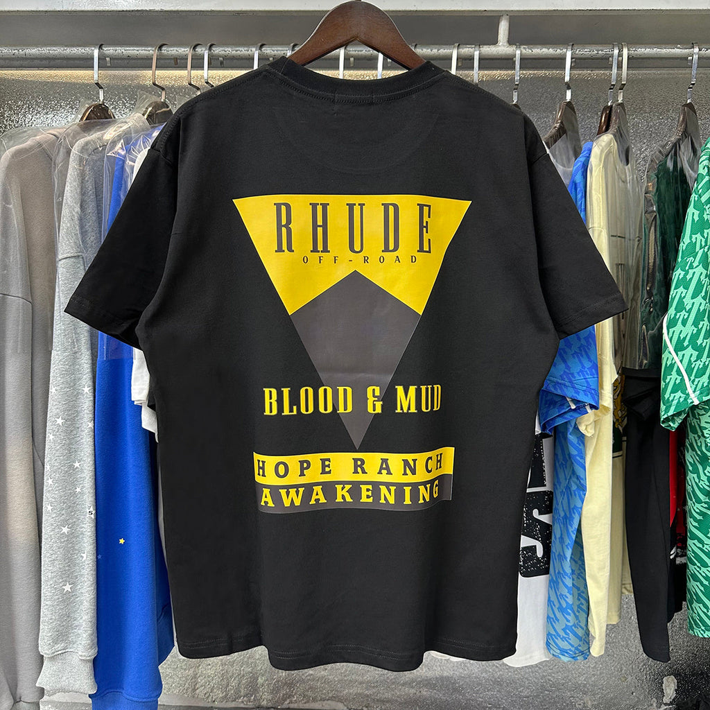 Rhude T-shirts Inverted Triangle Printing Cotton Casual Short Sleeve Men and Women