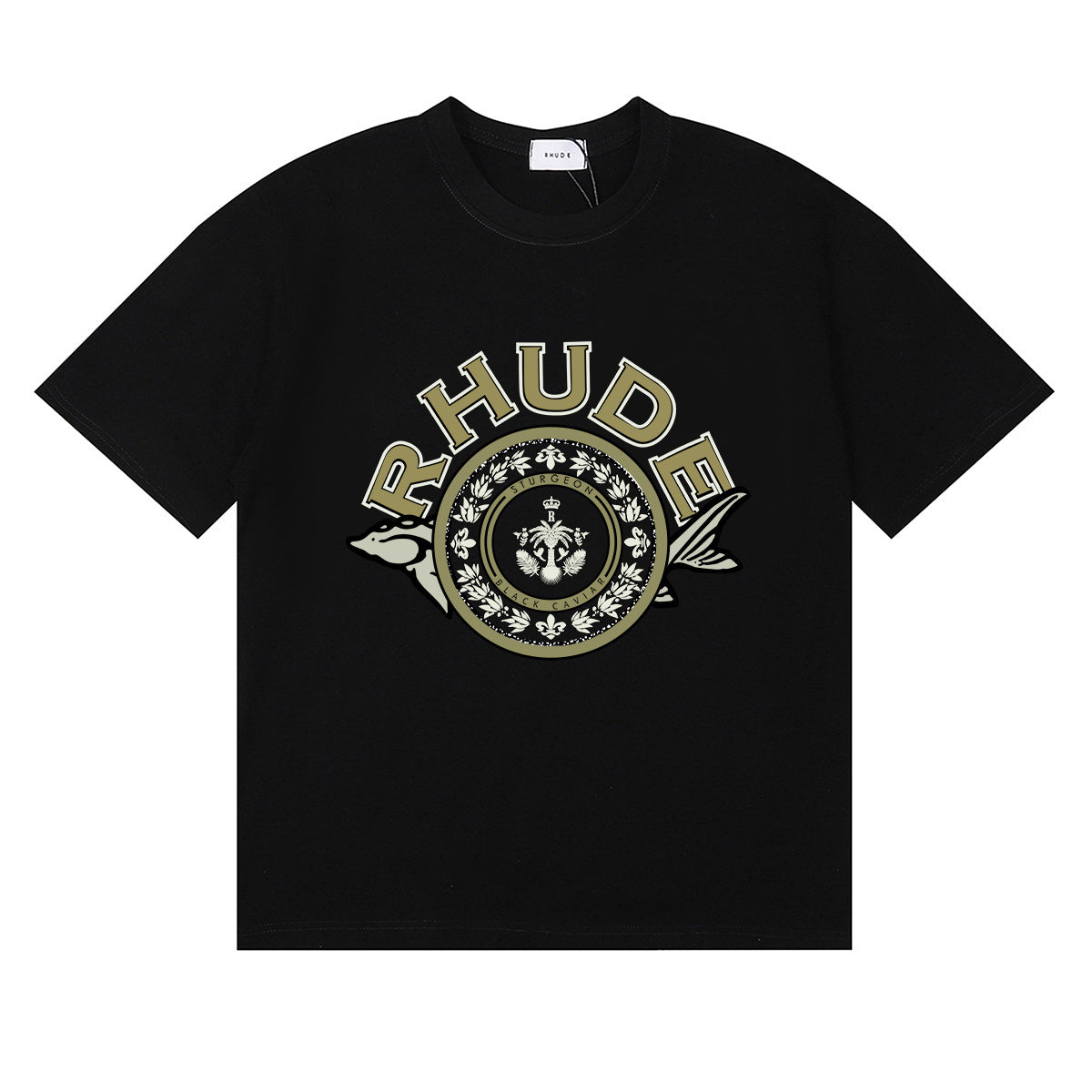 Rhude T-shirts Sturgeon Caviar Printed Cotton Short Sleeves Men and Women