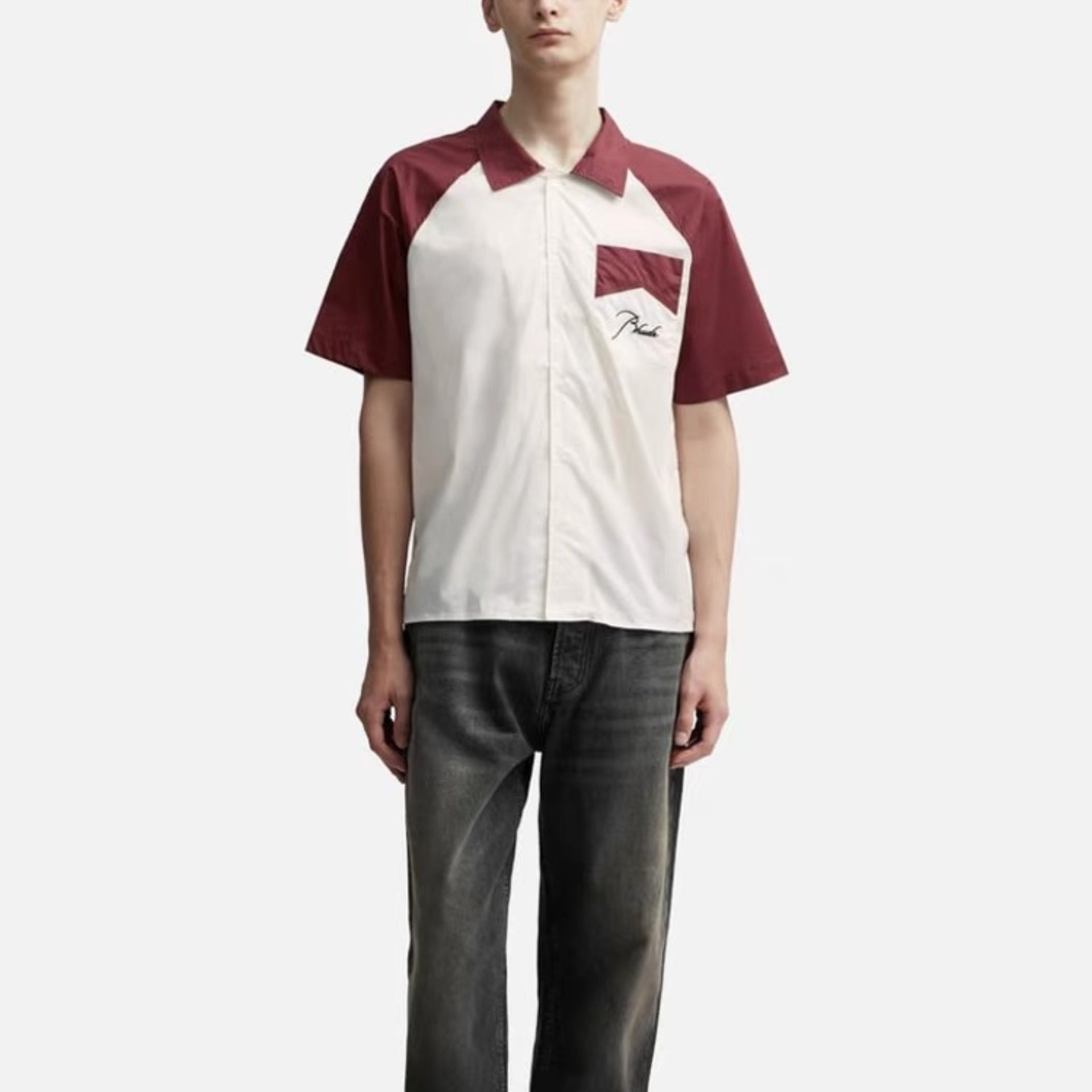 Rhude T-shirt Pocket Letter Embroidery Color Matching Short Sleeve Shirt