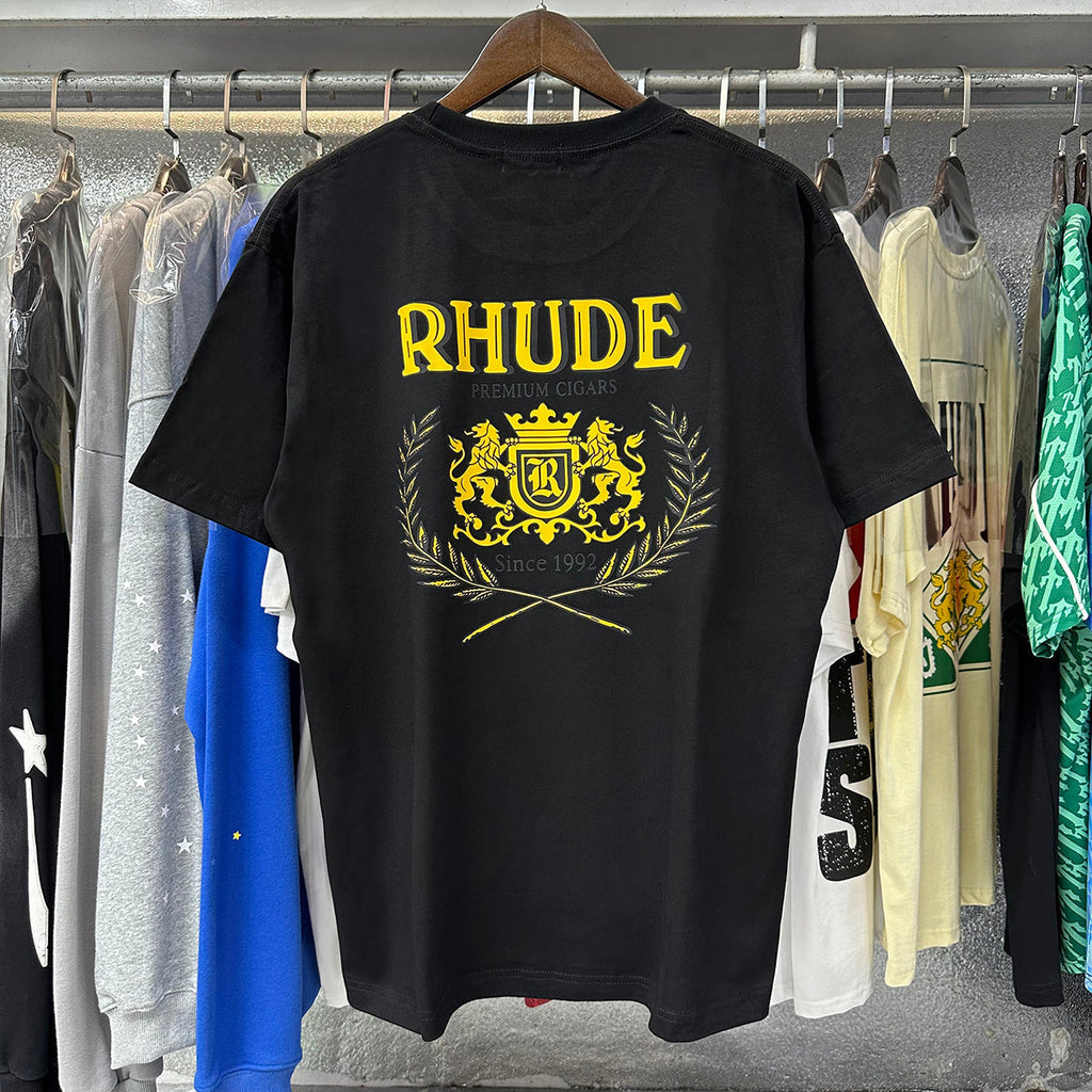 Rhude T-shirts Totem Badge Printing Cotton Casual Short Sleeve Men and Women
