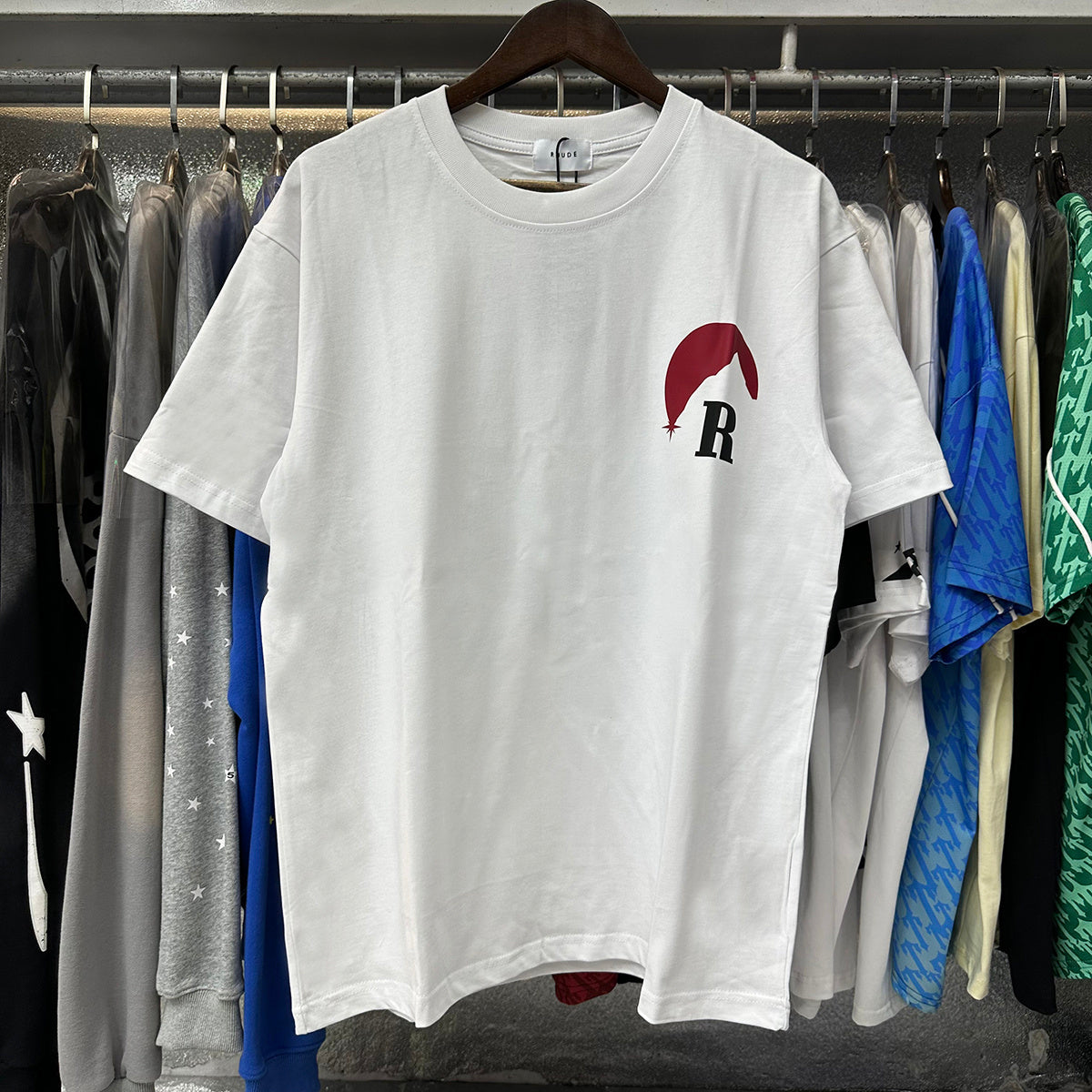 Rhude T-shirts Red Sunset Print Cotton Casual Short Sleeve Men and Women