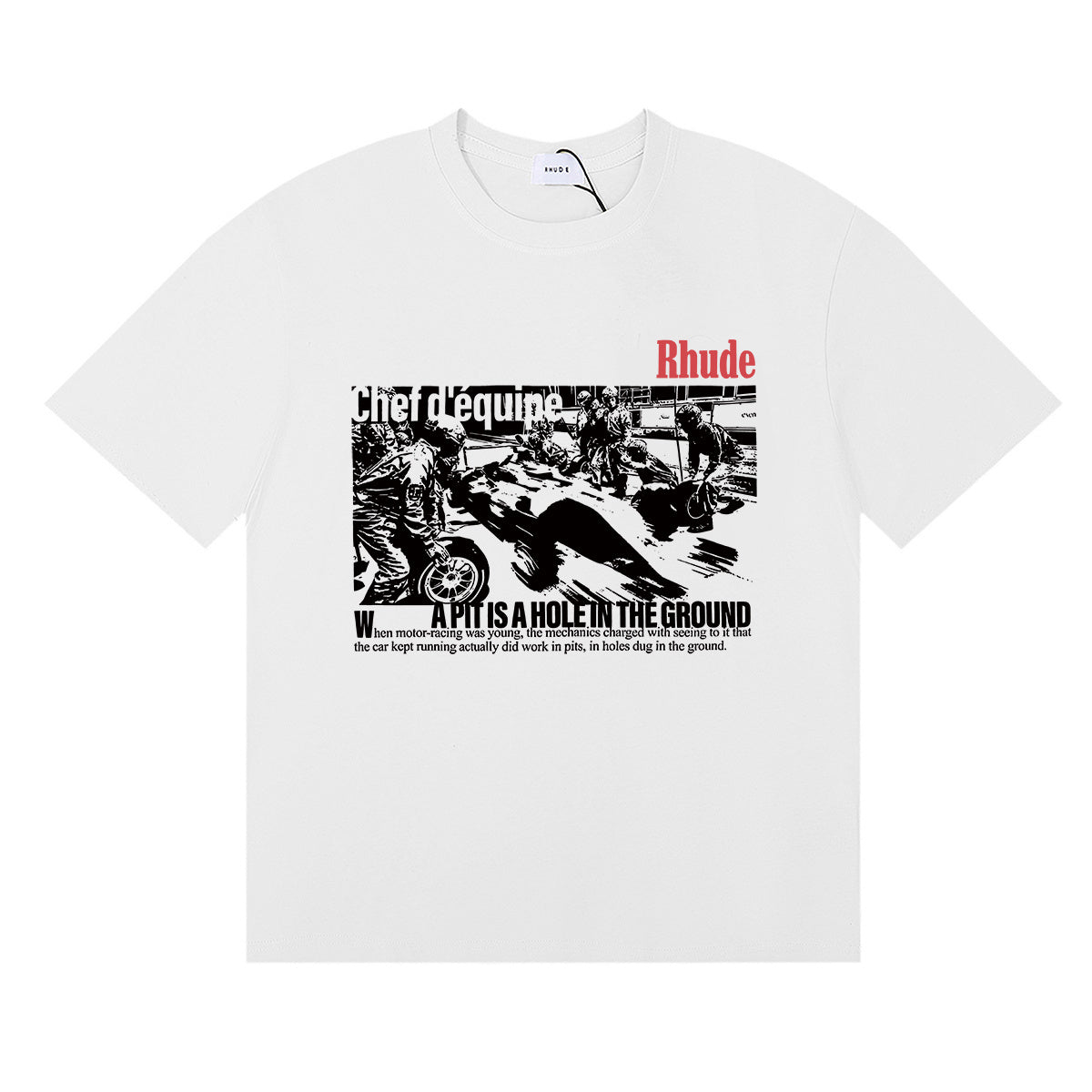 Rhude T-shirts Racing Tire Change Scene Printed Cotton Casual Short Sleeves Men and Women