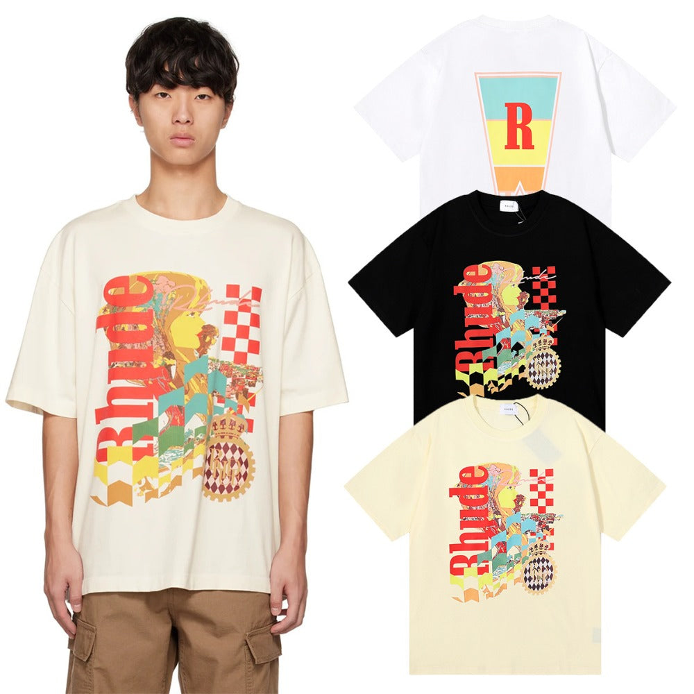 Rhude T-shirts Cotton Short Sleeves Loose Men and Women