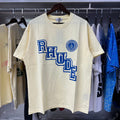 Rhude T-shirts College Badge Printed Cotton Casual Short Sleeve Men and Women