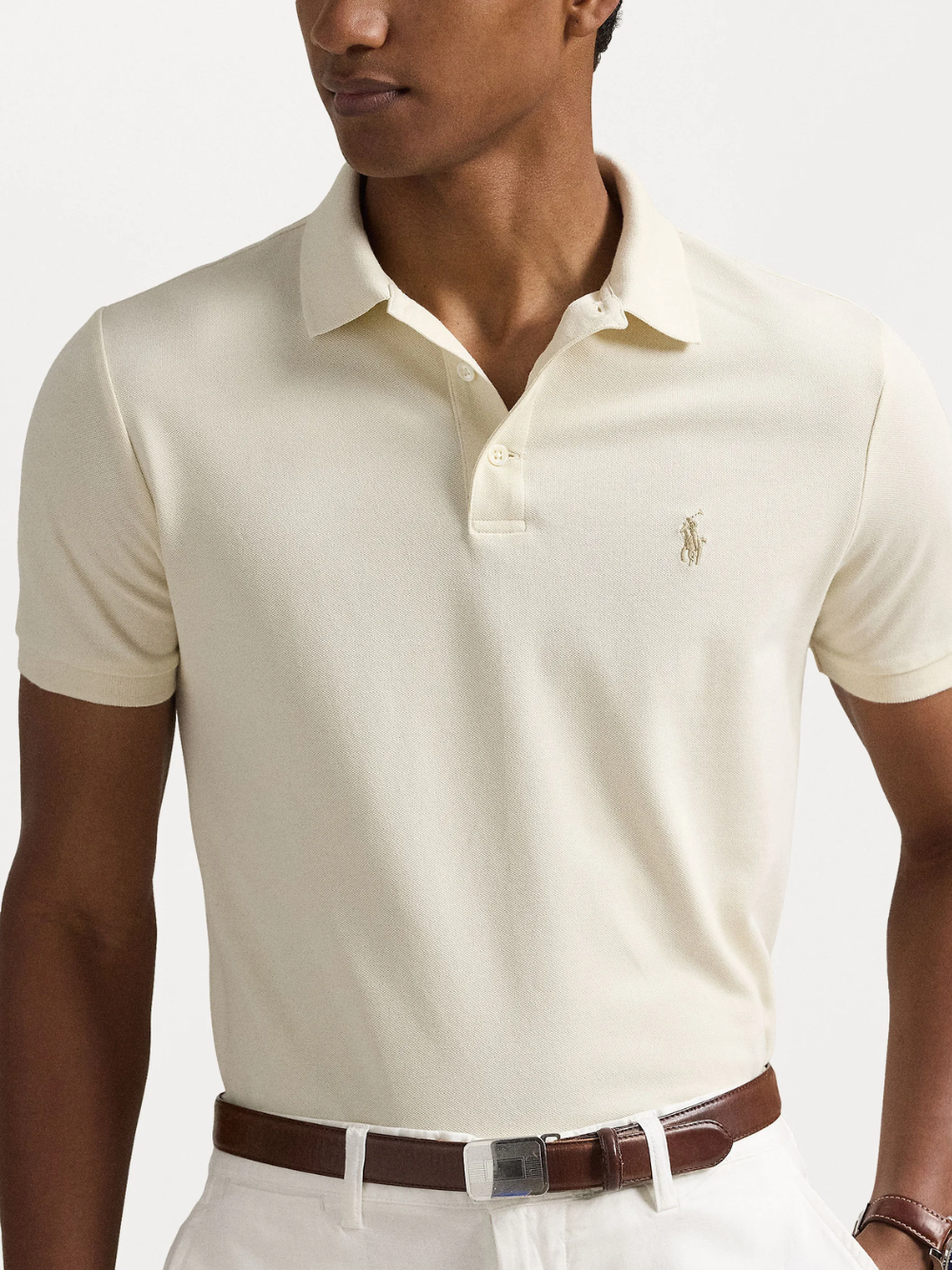 RALPH LAUREN Slim Fit Mesh Polo Shirt Natural