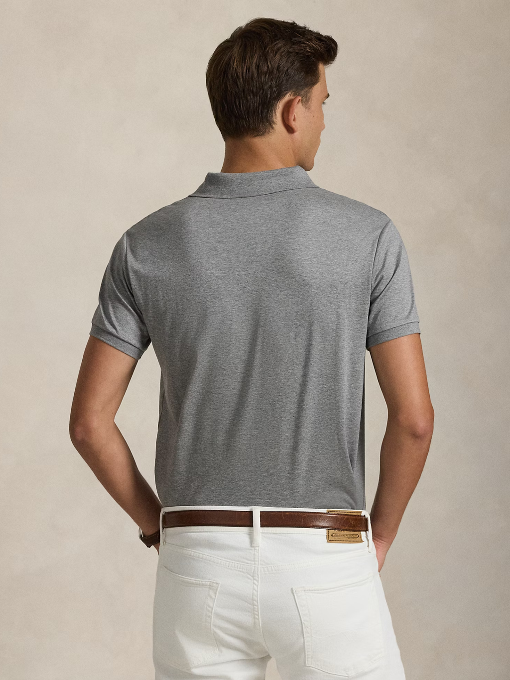 RALPH LAUREN Custom Slim Fit Soft Cotton Polo Shirt Steel Heather