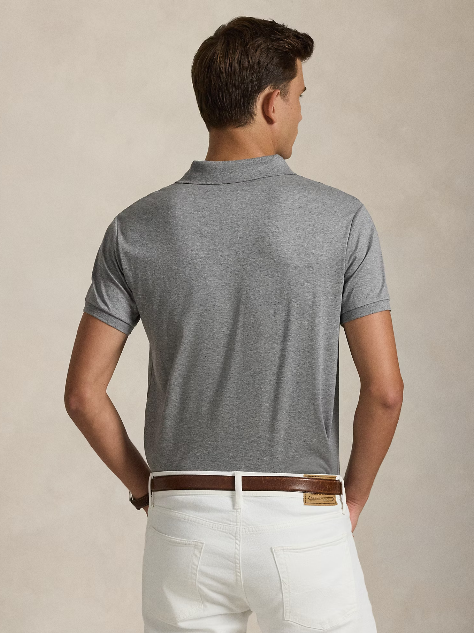 RALPH LAUREN Custom Slim Fit Soft Cotton Polo Shirt Steel Heather