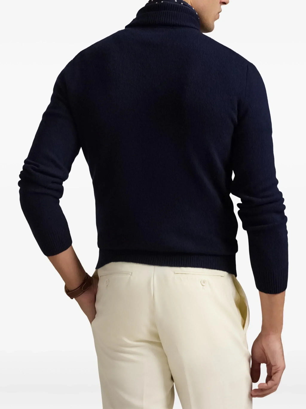RALPH LAUREN Wool-Cotton Roll Neck Jumper Hunter Navy