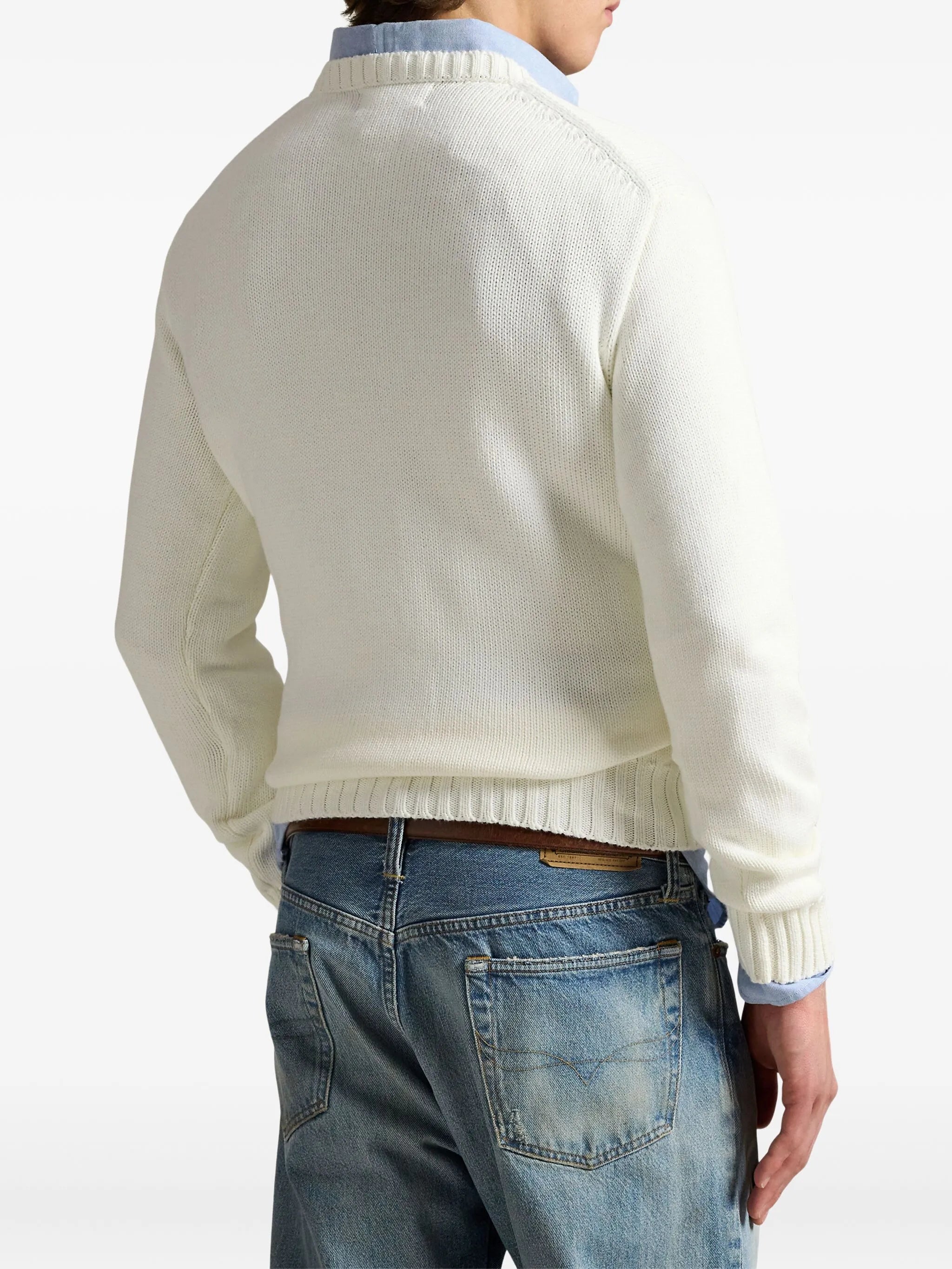 RALPH LAUREN Flag Cotton Crewneck Jumper Cream White