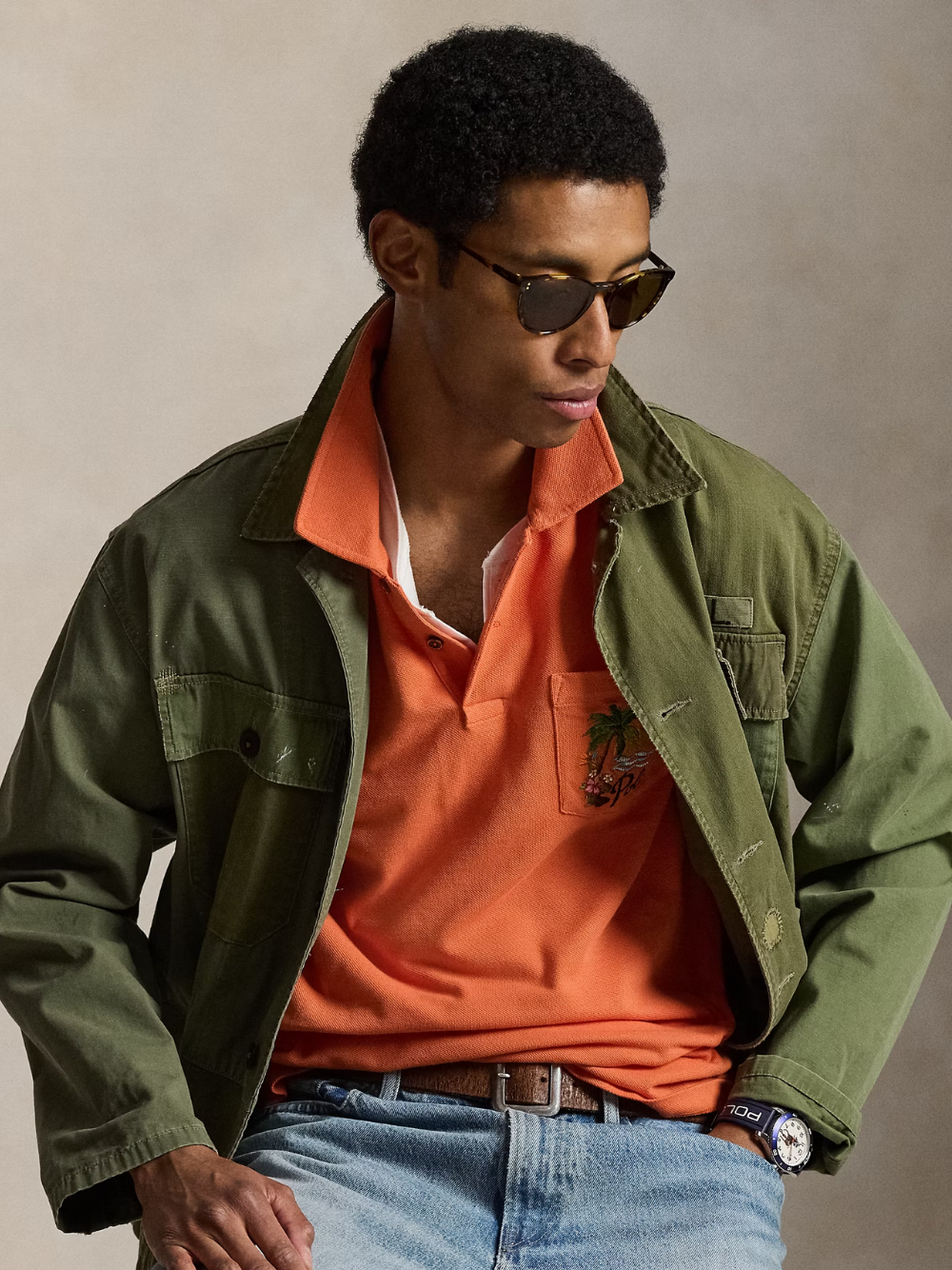 RALPH LAUREN Standard Fit Mesh Graphic Polo Shirt Orange