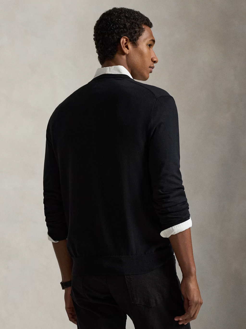 RALPH LAUREN Slim Fit Cotton V-Neck Jumper Polo Black