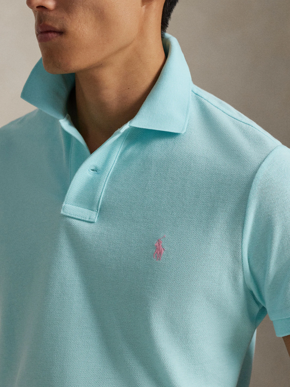 RALPH LAUREN Slim Fit Mesh Polo Shirt New Aqua