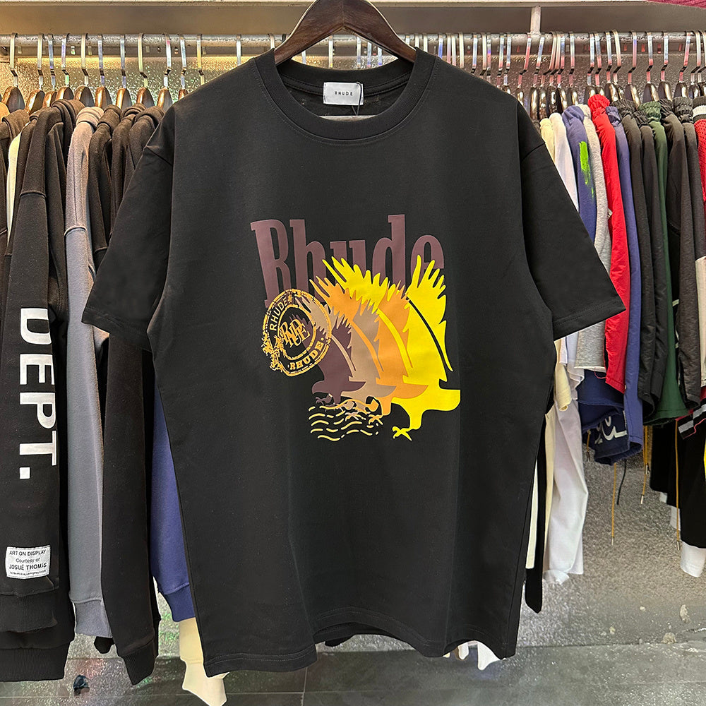 Rhude T-shirts gradual change color pattern print cotton short sleeves men and women