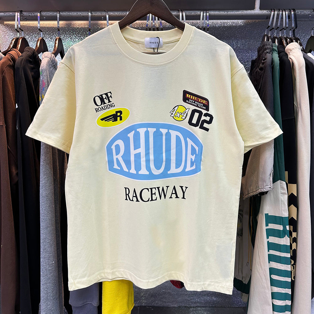 Rhude T-shirts Raceway Printing Cotton Casual Crew Neck Short Sleeve Men and Women