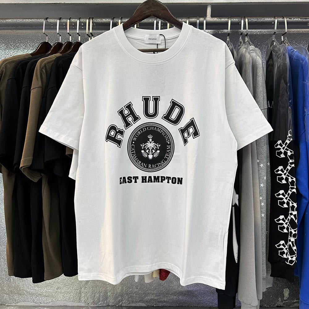 Rhude T-shirts Solid Color Pattern Printed Cotton Casual Short Sleeve Men and Women