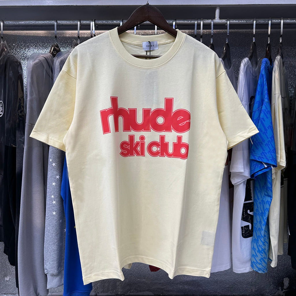 Rhude T-shirts Ski Club Letter Print Versatile Casual Short Sleeve Men and Women