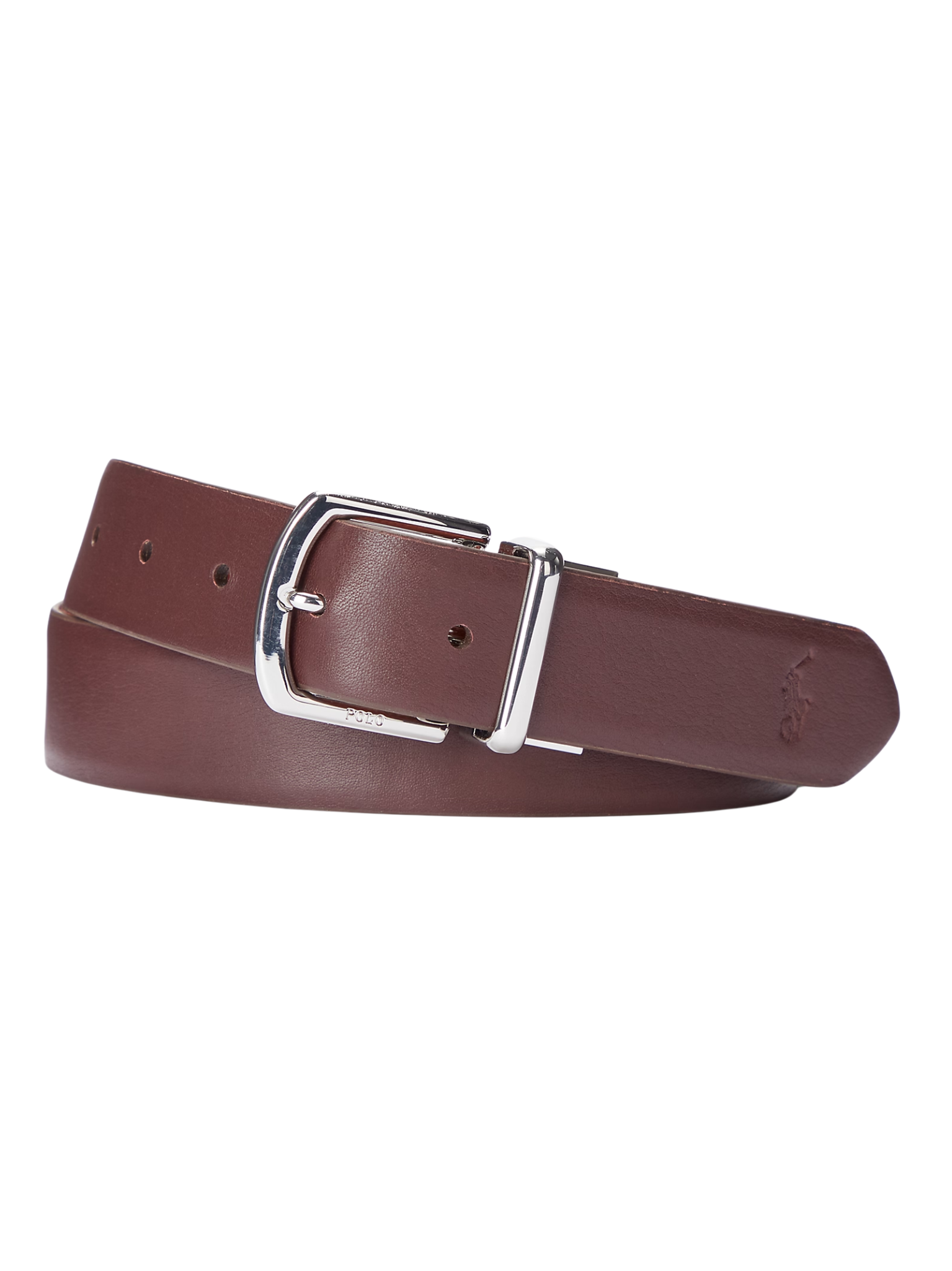 RALPH LAUREN Reversible Pebble Leather Belt Cognac/Burgundy