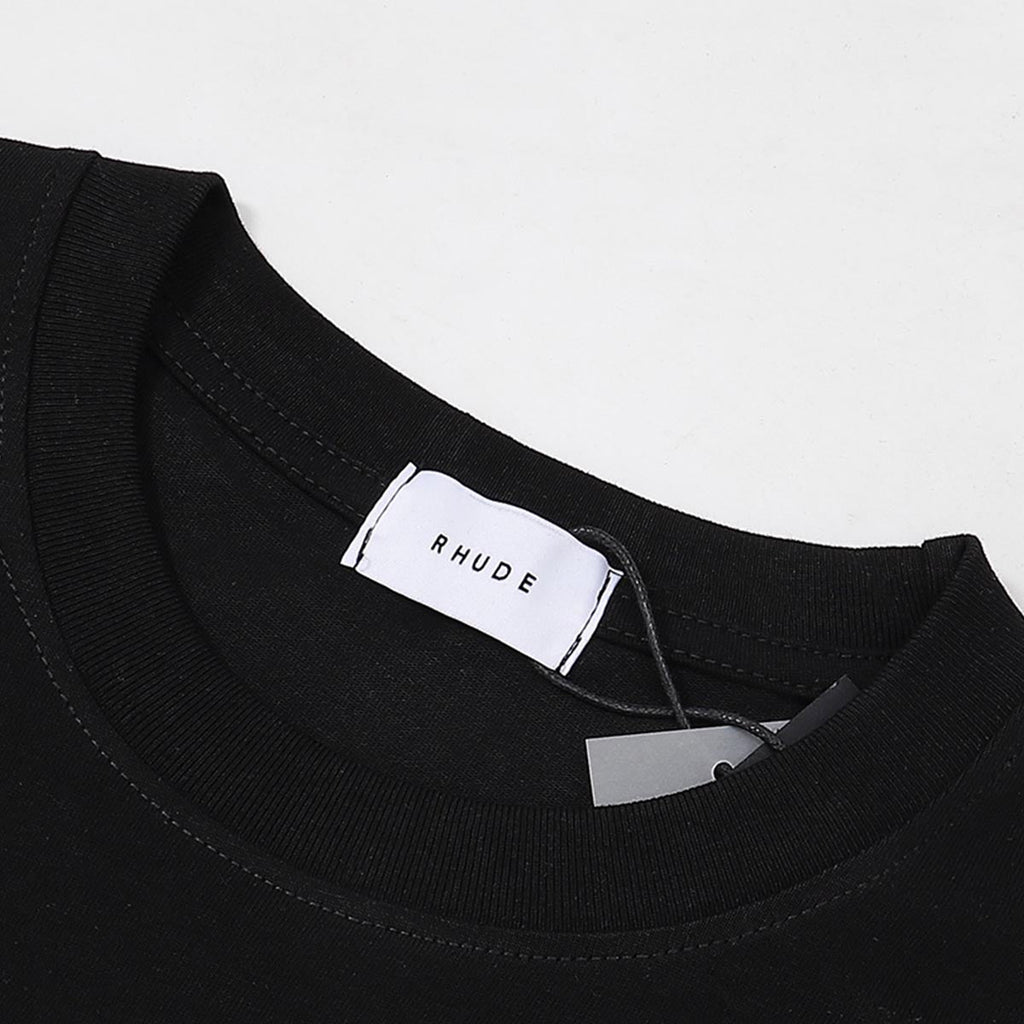 Rhude T-shirts Flag Badge Cotton Casual Short Sleeve Men and Women
