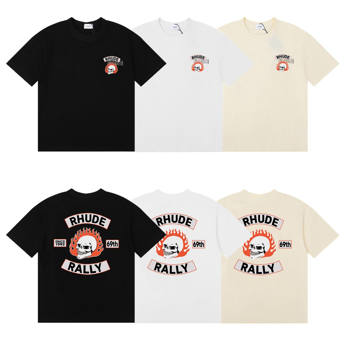 Rhude T-shirt Micro Label Letter Skull Print Short Sleeve T-shirt