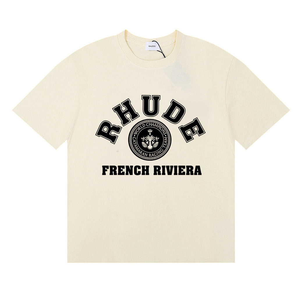 Rhude T-shirts French Cote d'Azur Printed Cotton Casual Short Sleeves Men and Women