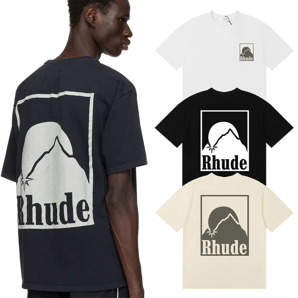 Rhude T-shirts Moon Badge Printing Cotton Casual Short Sleeve Men and Women