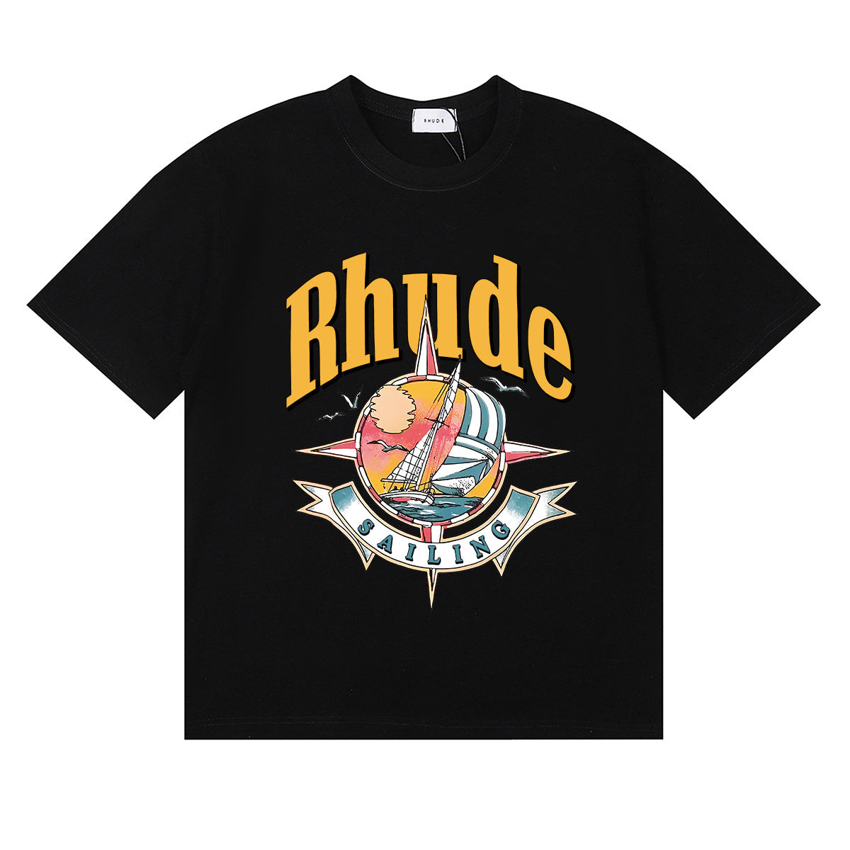 Rhude T-shirts Sailing Nautical Printing Cotton Casual Short Sleeves Men and Women