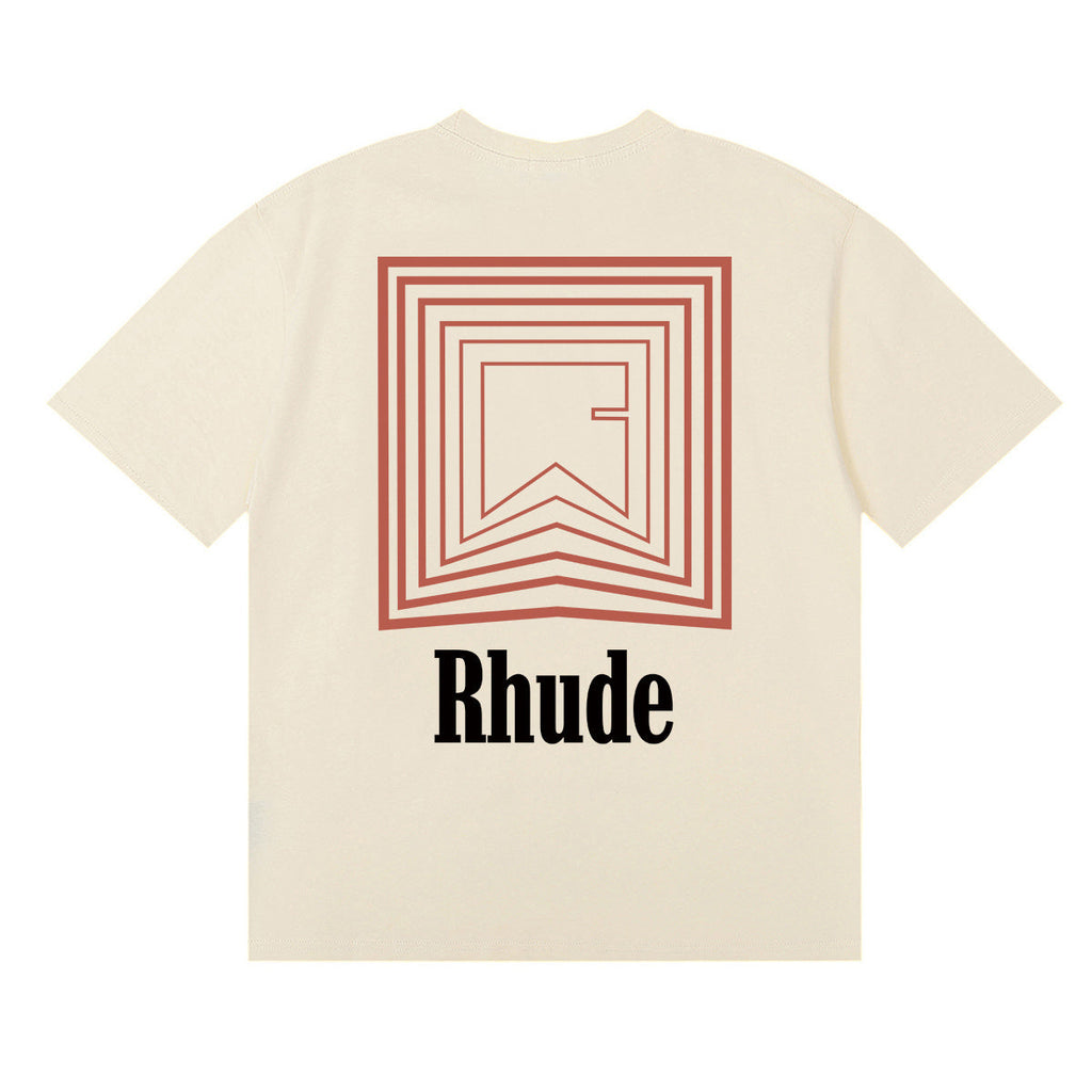 Rhude T-shirts Chevron Red Printed Cotton Casual Short Sleeve Men and Women