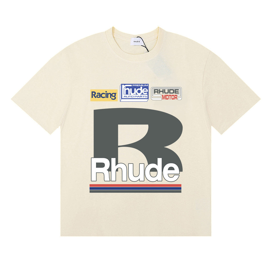 Rhude T-shirts Petrol Patch Racing Motor Cotton Casual Short Sleeve Men and Women