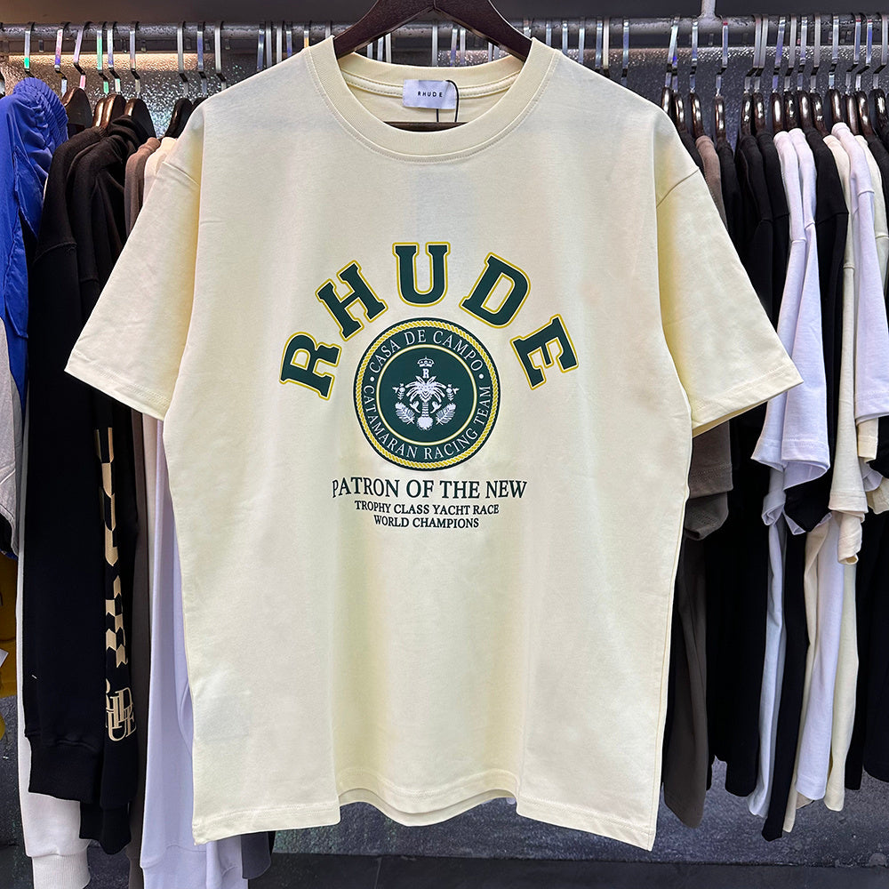 Rhude T-shirts Green Print Loose Casual Short Sleeve Men and Women