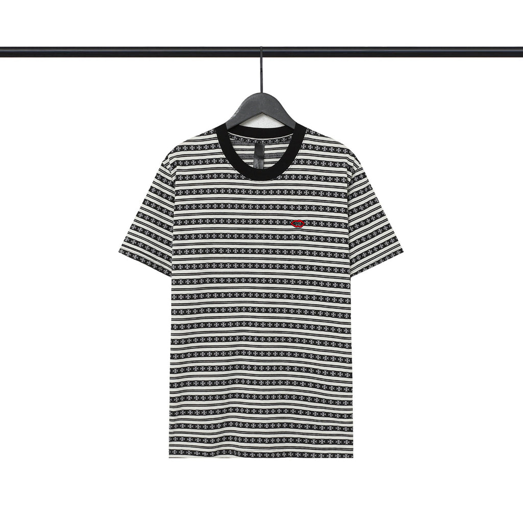 Chrome Heart T Shirts Poison Home Stripe Jacquard Embroidery Short Sleeve Couple T-Shirt