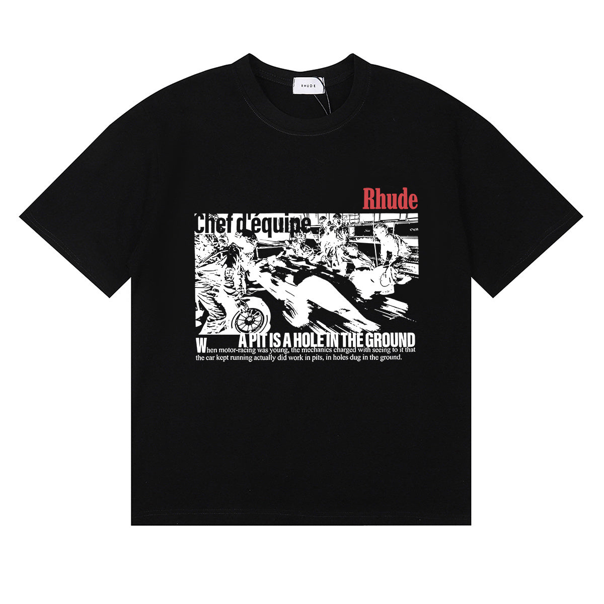 Rhude T-shirts Racing Tire Change Scene Printed Cotton Casual Short Sleeves Men and Women