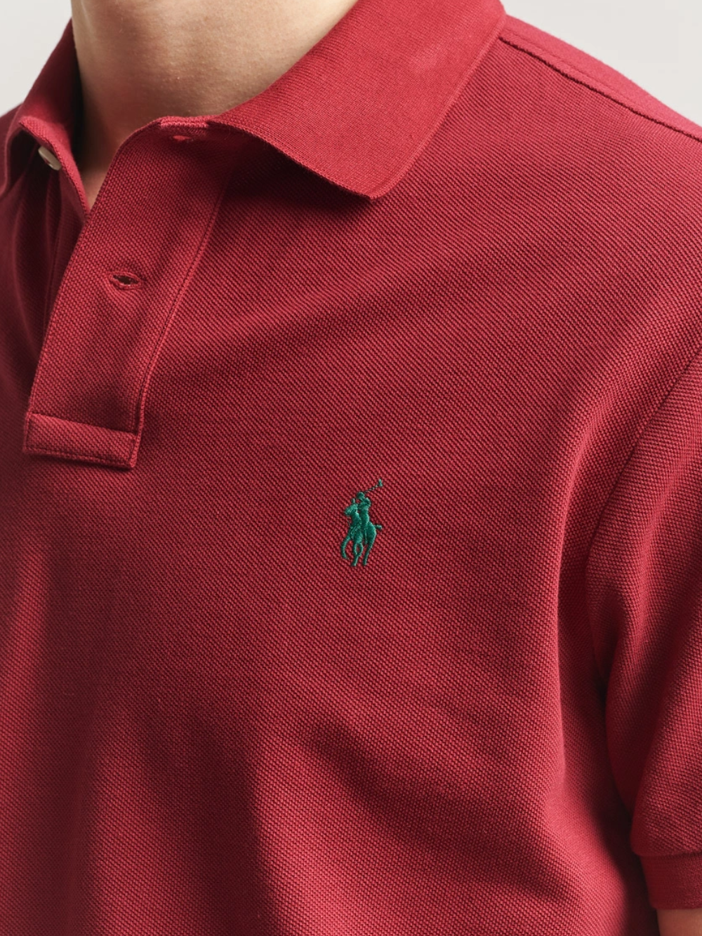 RALPH LAUREN Slim Fit Mesh Polo Shirt Dark Red