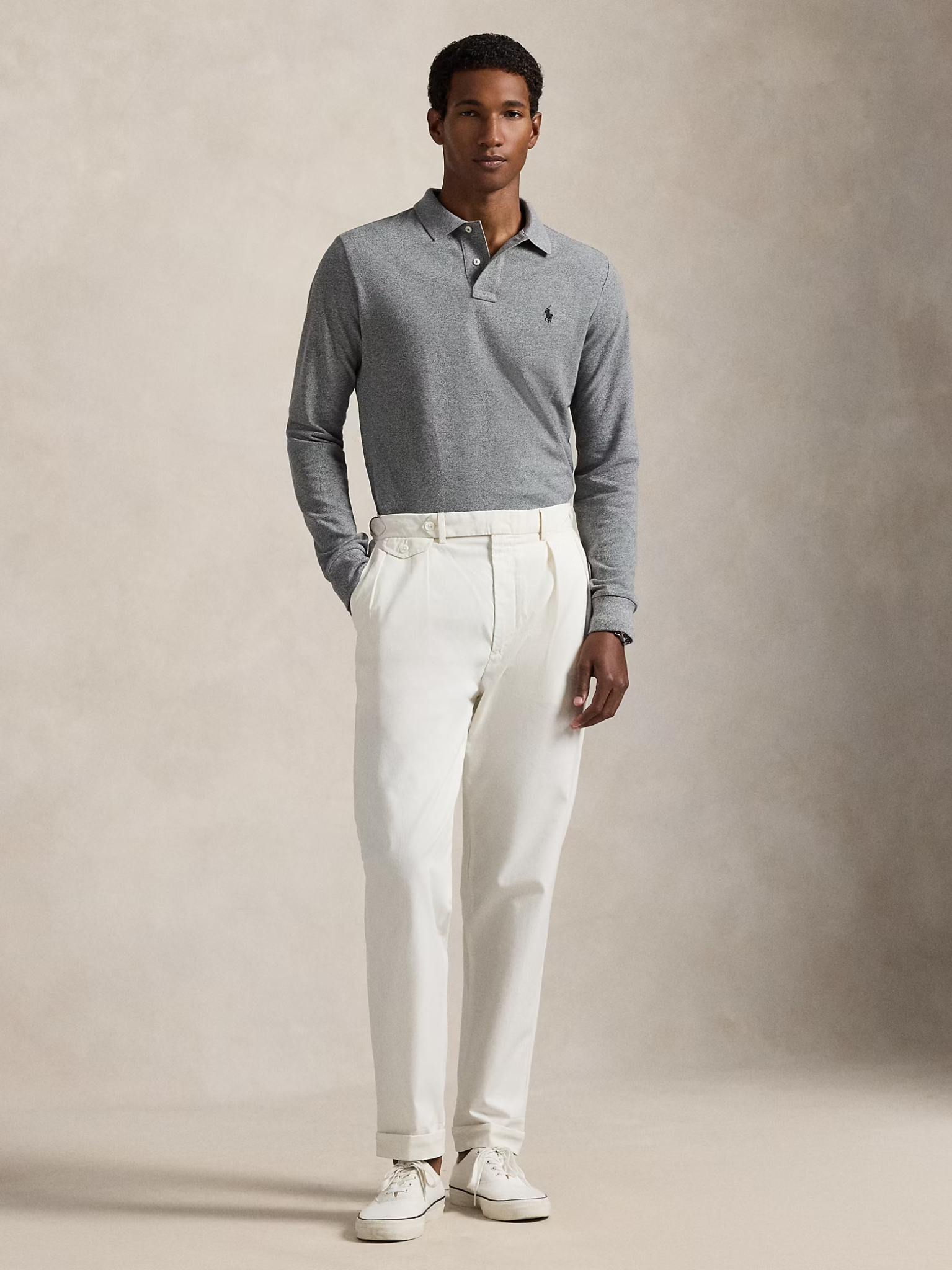 RALPH LAUREN Custom Slim Fit Mesh Polo Shirt Canterbury Heather