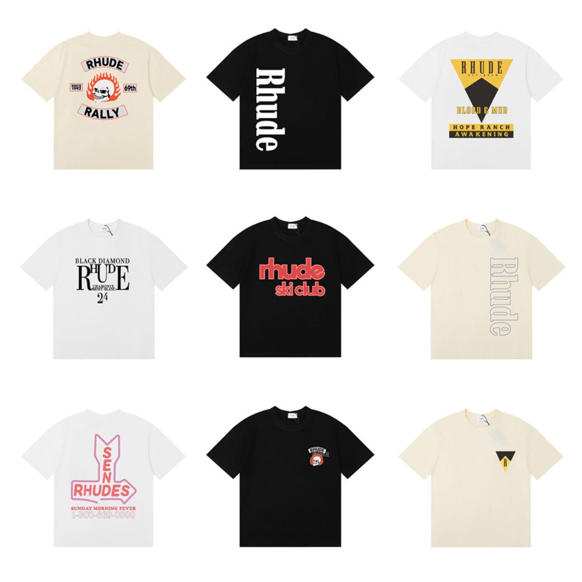 Rhude T-shirt Micro Label Letter Skull Print Short Sleeve T-shirt