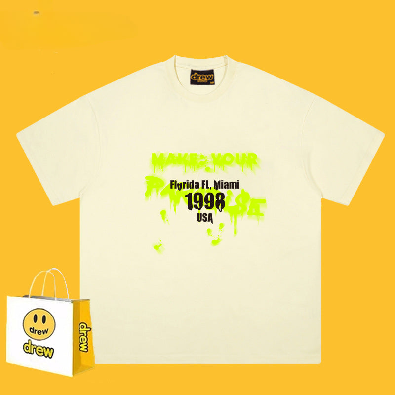 Drew T-shirts Smiley Face Short-Sleeved T-shirt Men's Short-Sleeved T-shirt