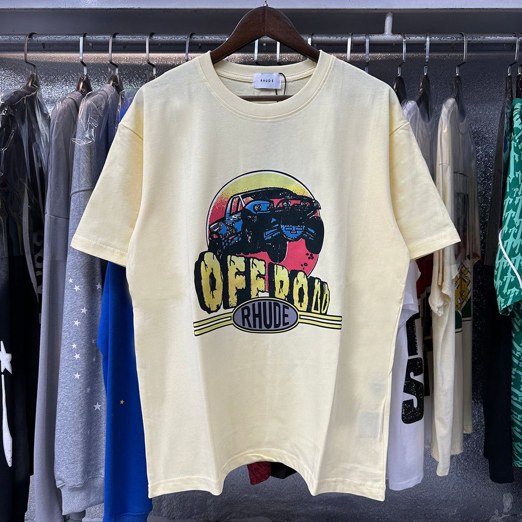 Rhude T-shirts Off-Road Vehicle Printed Cotton Casual Short Sleeve Men and Women