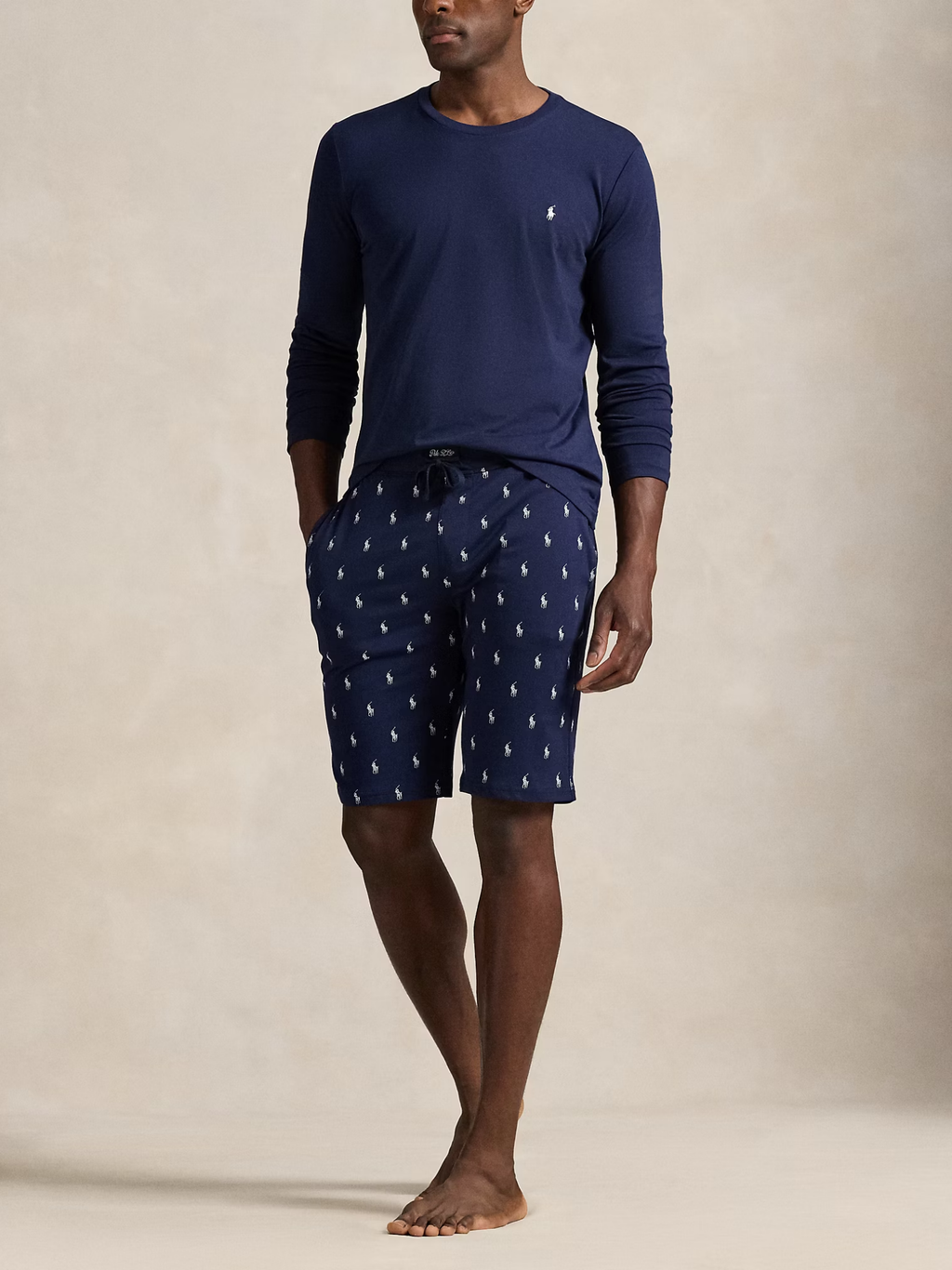 RALPH LAUREN Allover Pony Cotton Jersey Sleep Shorts Cruise Navy