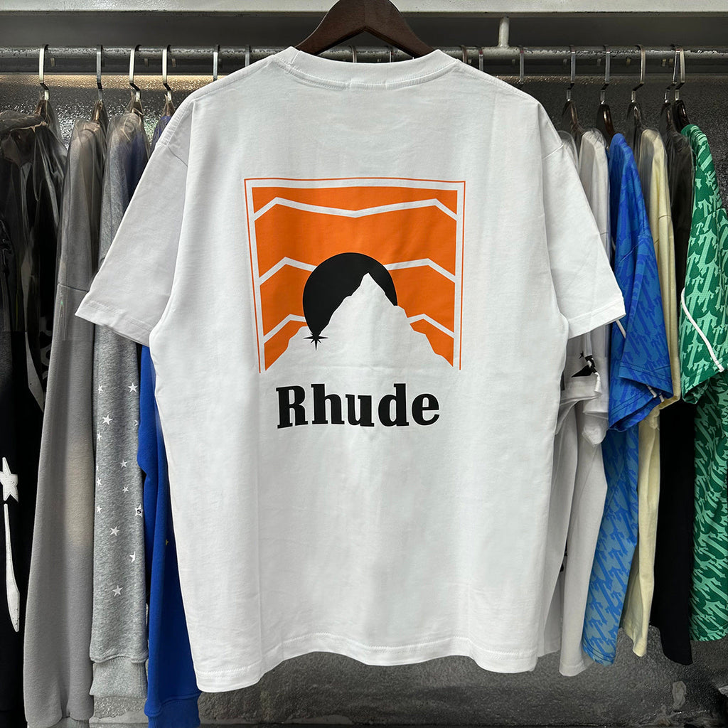 Rhude T-shirts Sunset Printing Cotton Casual Short Sleeve Men and Women