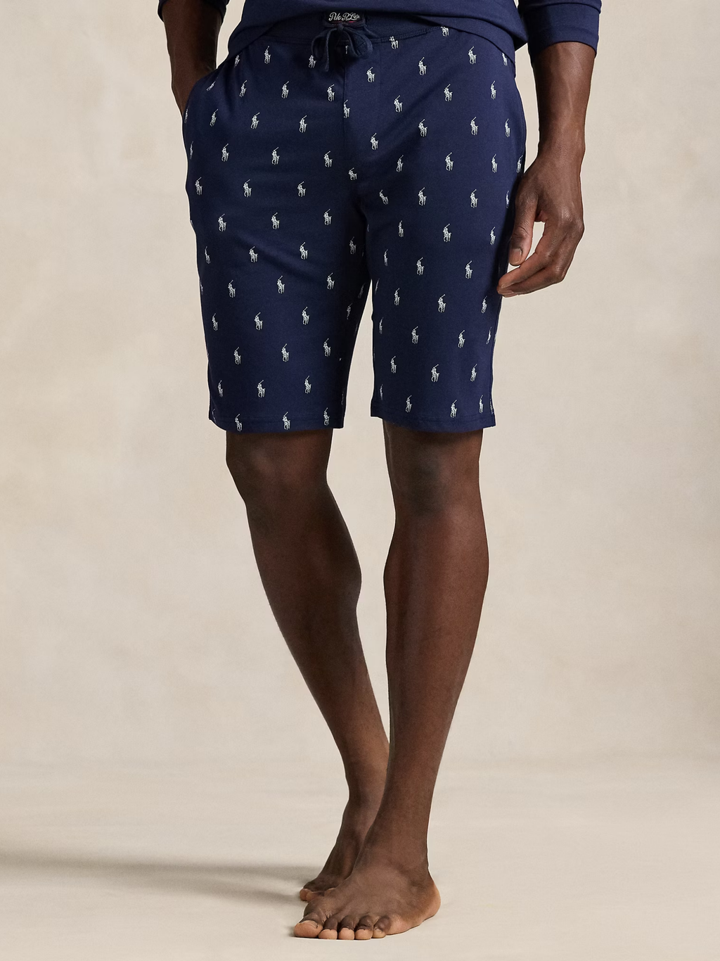 RALPH LAUREN Allover Pony Cotton Jersey Sleep Shorts Cruise Navy
