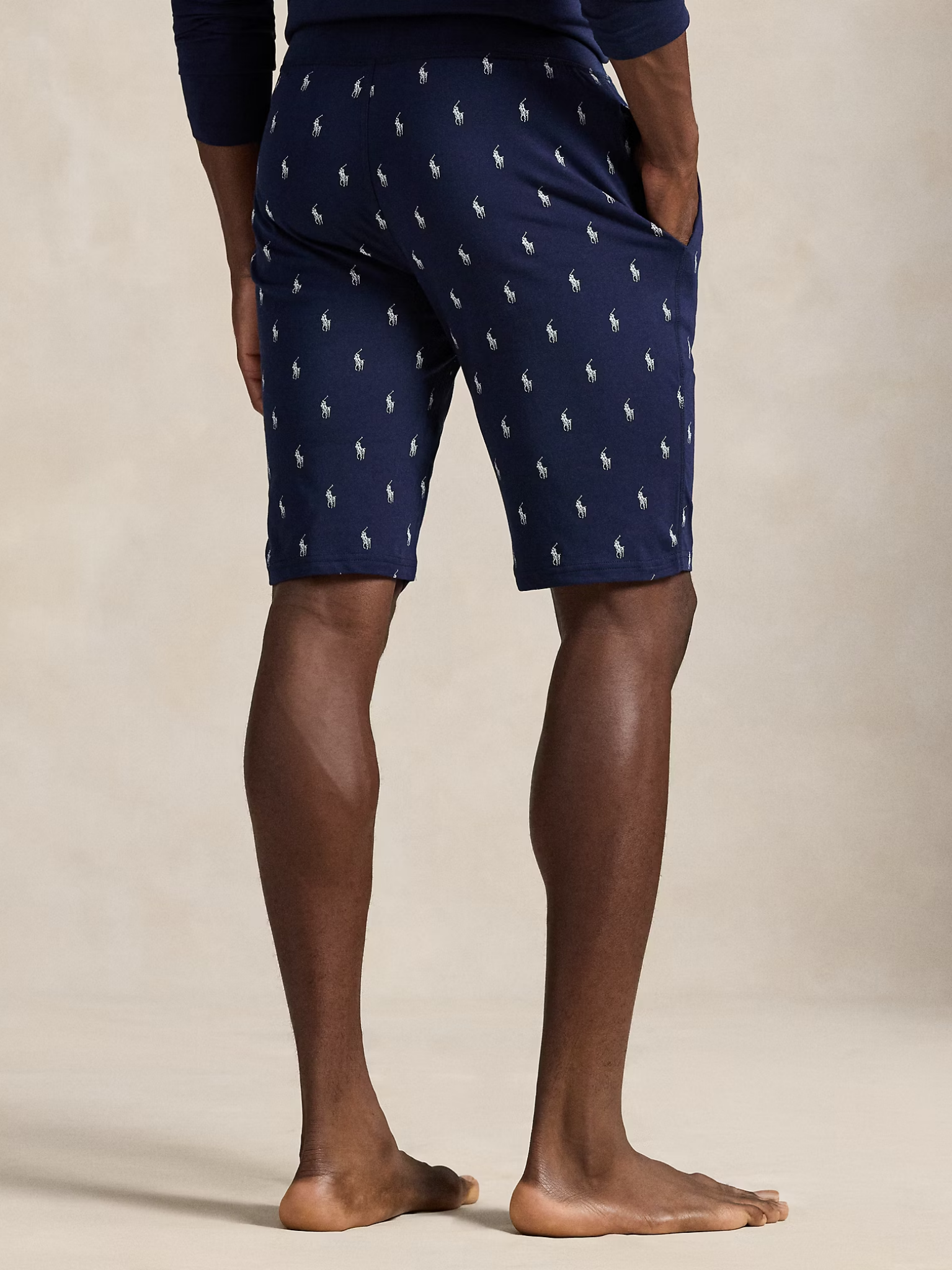 RALPH LAUREN Allover Pony Cotton Jersey Sleep Shorts Cruise Navy
