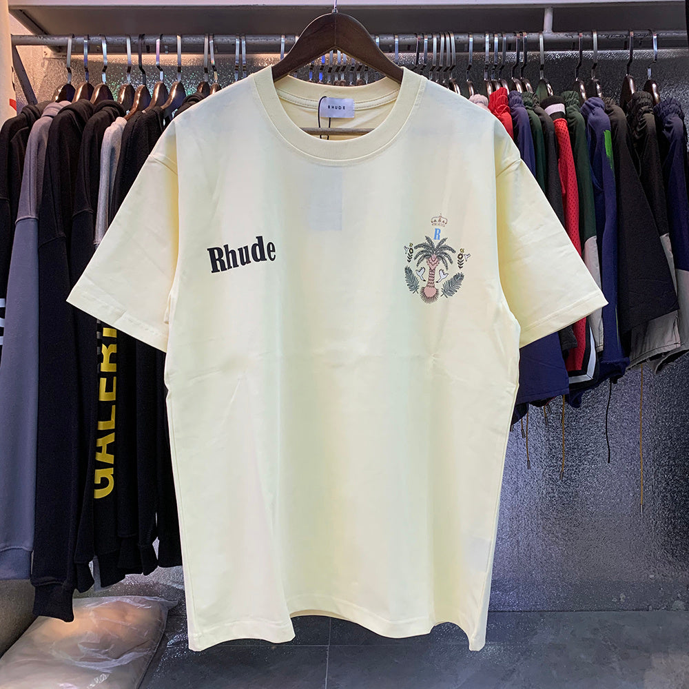 Rhude T-shirts Coconut Crown Printing Cotton Casual Short Sleeve Men and Women