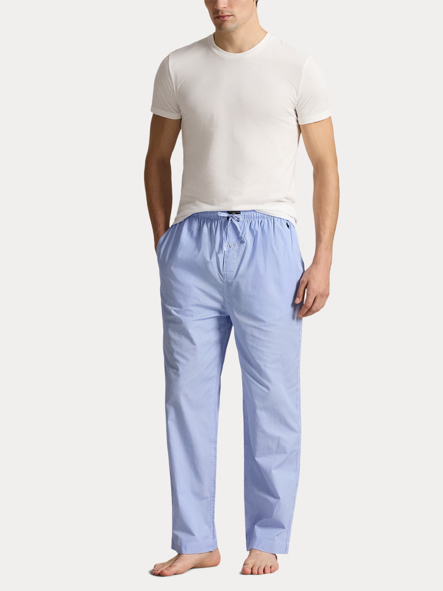 RALPH LAUREN Gingham Cotton Sleep Trousers Lt Blue Mini Gingham