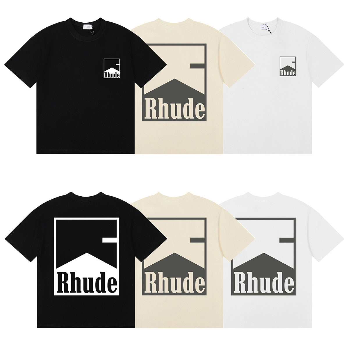 Rhude T-shirts Printed Cotton Crew Neck Short Sleeve Men and Women