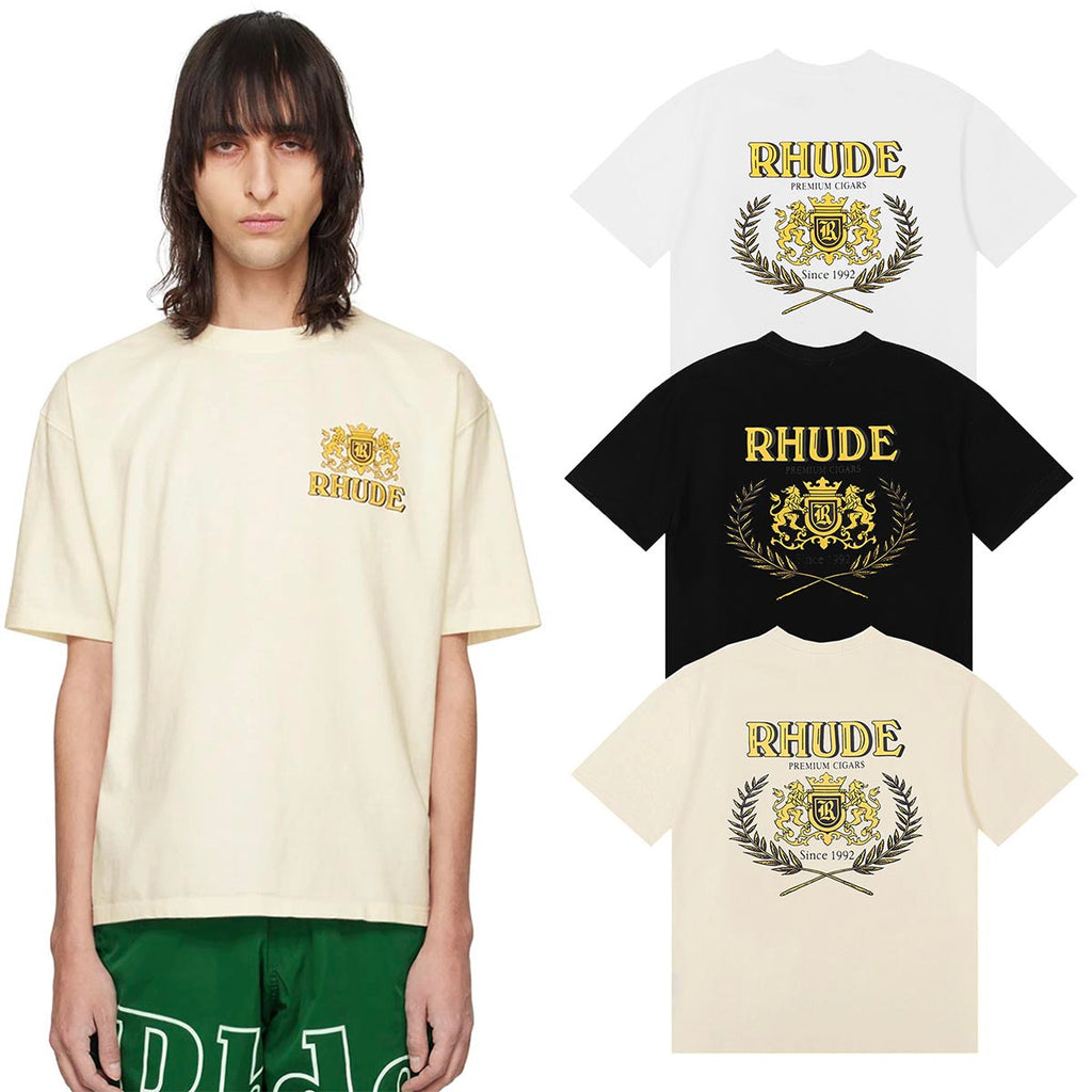 Rhude T-shirts Totem Badge Printing Cotton Casual Short Sleeve Men and Women