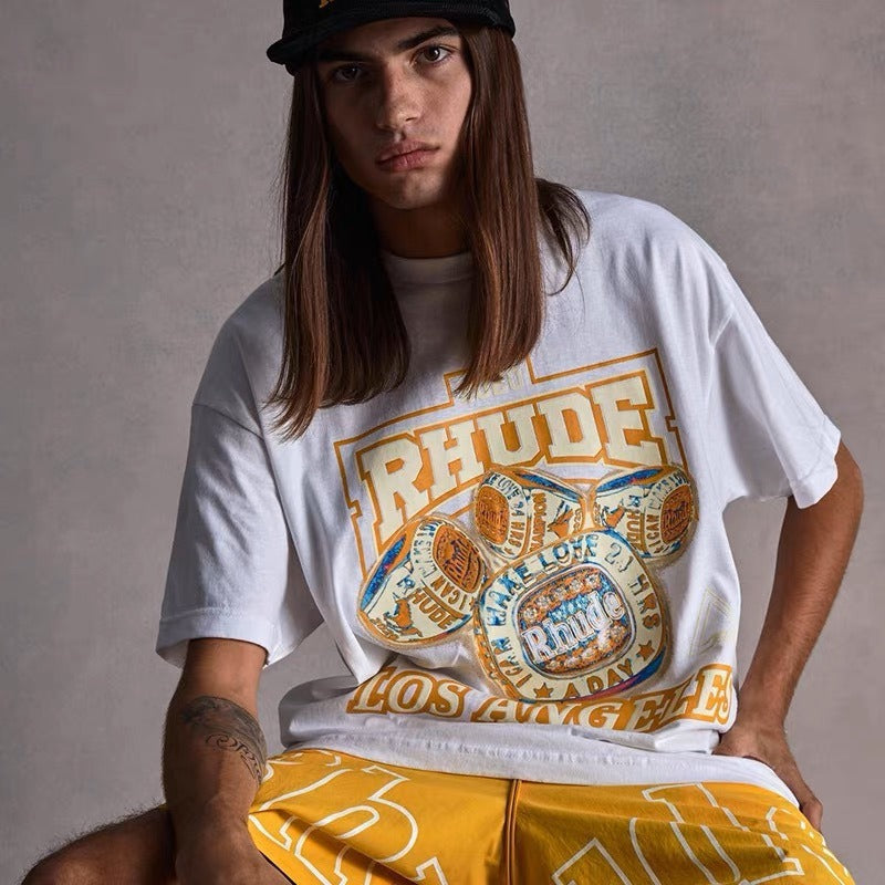 Rhude T-shirt Micro Label Champion Ring Printed Short Sleeve T-shirt