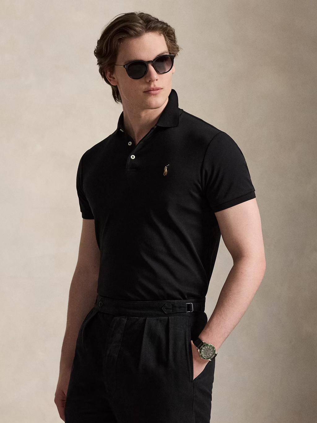 RALPH LAUREN Custom Slim Fit Soft Cotton Polo Shirt Polo Black