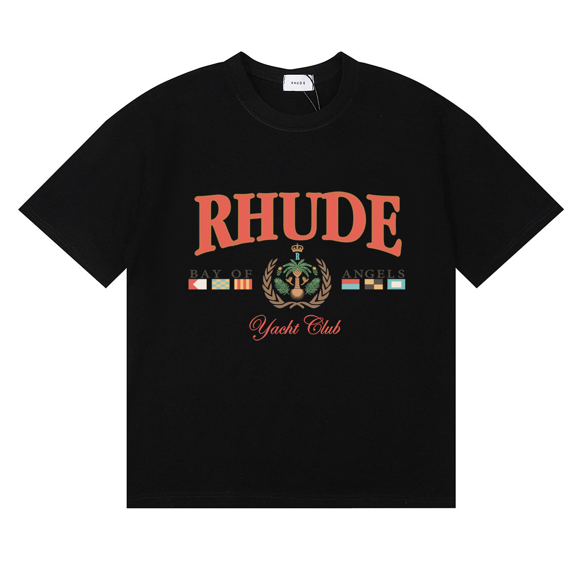 Rhude T-shirts Flag Badge Cotton Casual Short Sleeve Men and Women
